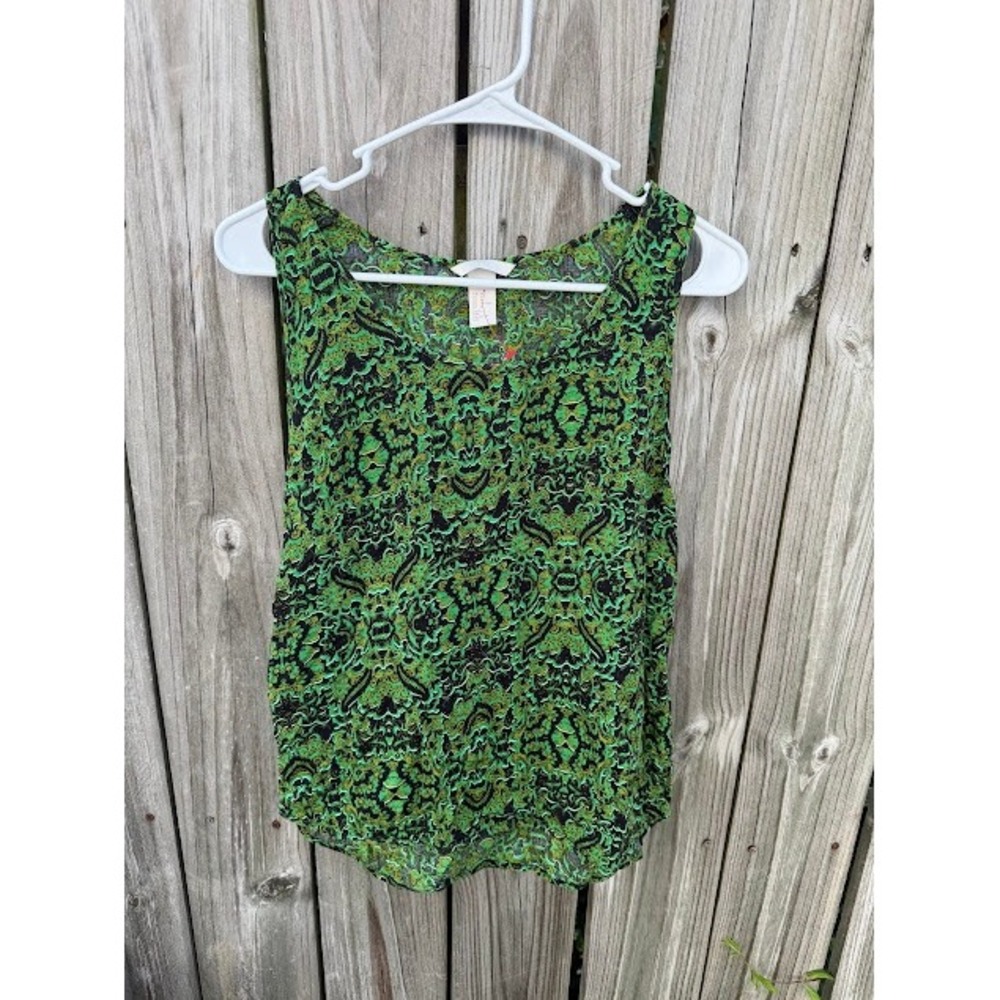 Boho Psychedelic H&M Tank Top 10 Green Paisley Sleeveless Blouse